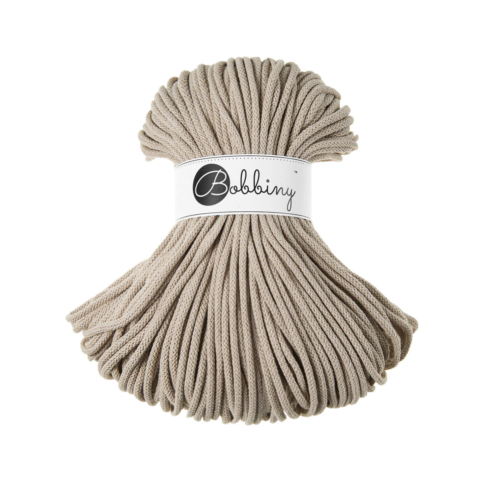 Bobbiny Premium Braided Cord 5mm Beige Color - Ideal for knitting and crochet projects