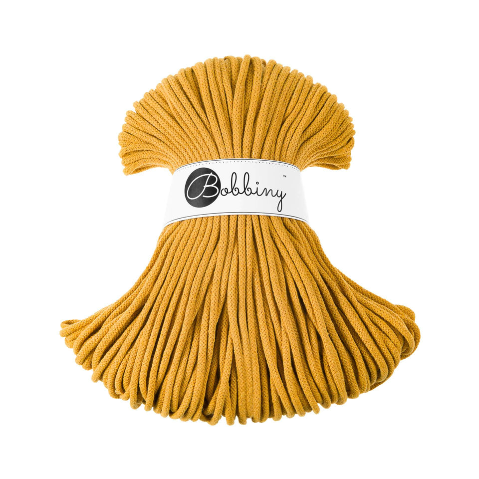 Bobbiny Premium Braided Cord 5mm Mustard Color - Ideal for knitting and crochet projects