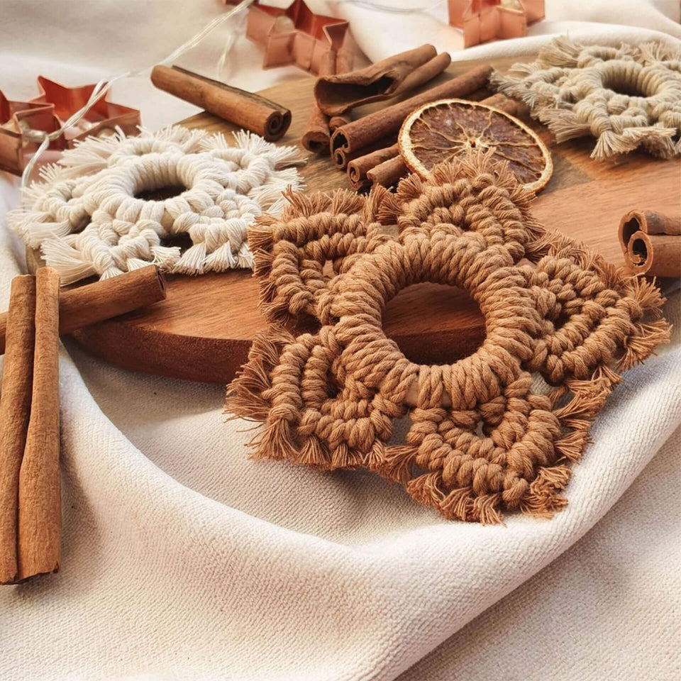Macrame Class Atlanta - Christmas Ornaments made with Bobbiny cord
