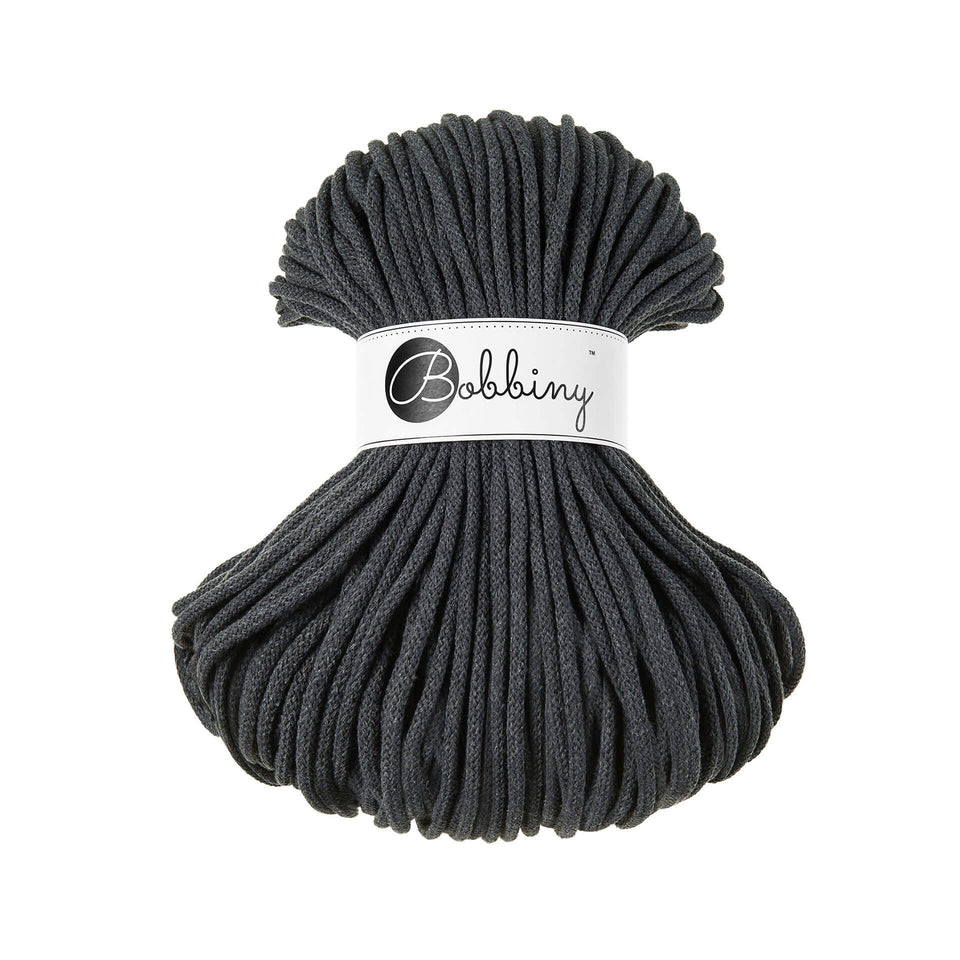 Bobbiny Premium Braided Cord 5mm Charcoal Color - Ideal for knitting and crochet projects