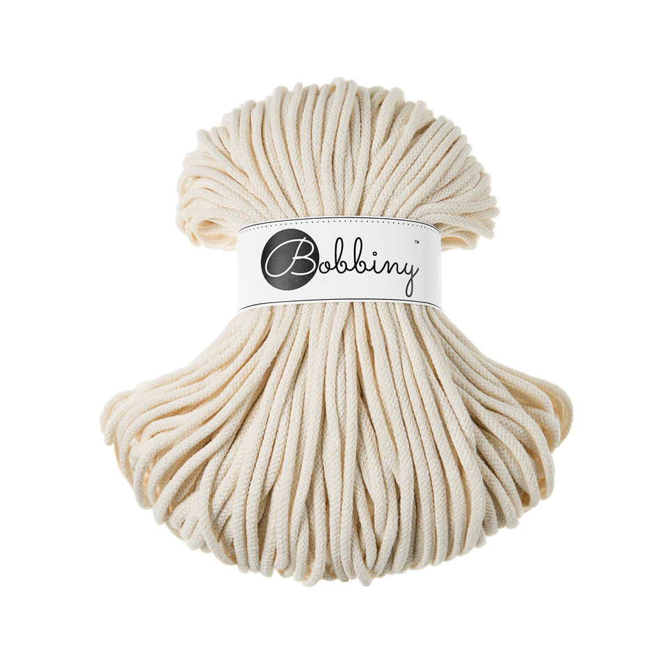 Bobbiny Premium Braided Cord 5mm Natural Color - Ideal for knitting and crochet projects