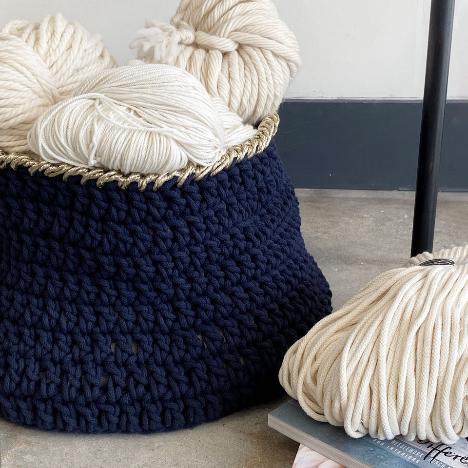 Crochet Basket Kit - Leather Handles - Chunky Yarn Barn