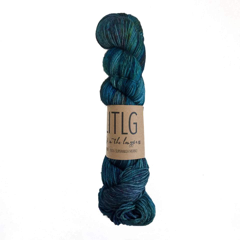 LITLG Sport Superwash Yarn - Blue with touches of green Color -
